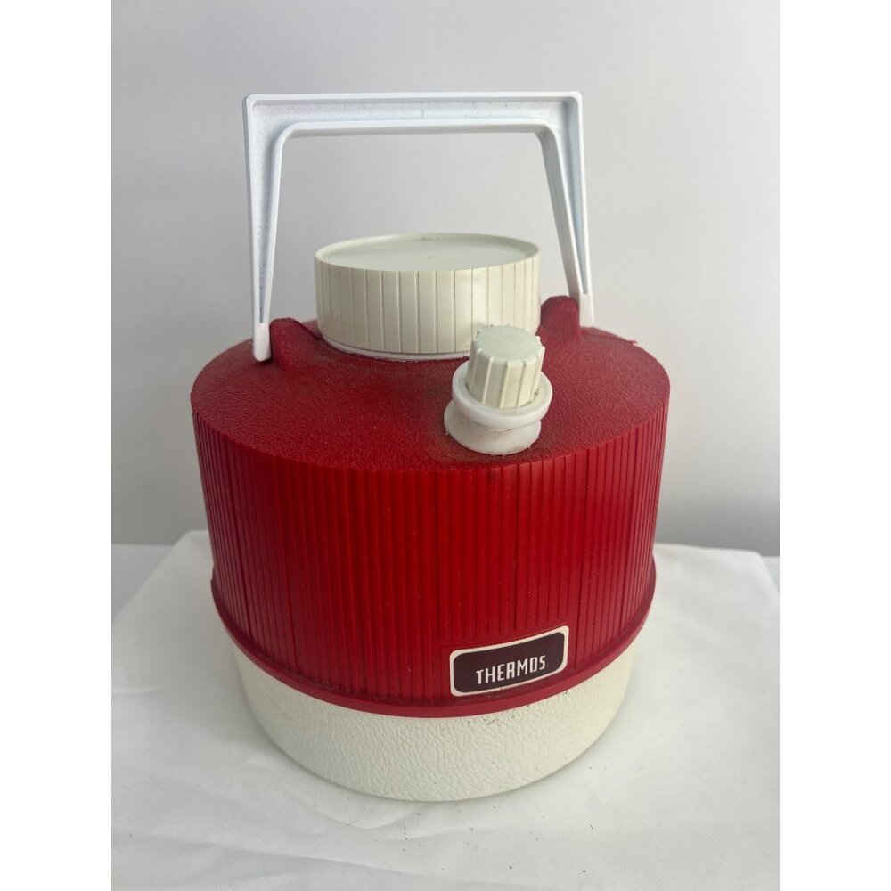Vintage Thermos 1-Gallon Red & White Water Jug Cooler With Handle USA-Made